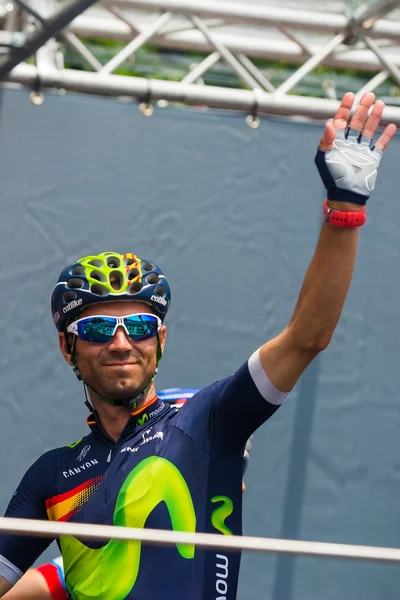 Pinerolo, Italy May 27, 2016; Alejandro Valverde, Movistar Team, to the podium signatures before the start of  the hard mountain stage