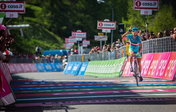 Risoul, France May 27, 2016; Vincenzo Nibali, Astana Team, exhausted passes the finish line and Win after a hard mountain stage