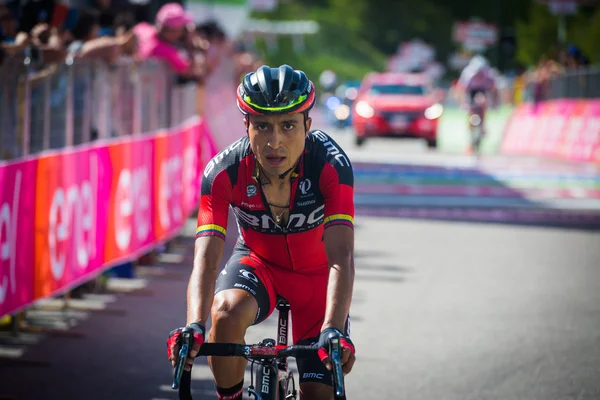 Risoul, France May 27, 2016; Darwin Atapuma, Bmc Team, exhausted passes the finish line after a hard mountain stage