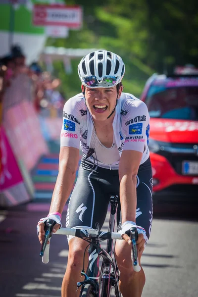 Risoul, France May 27, 2016;Bob Jungels, Etixx Quick Step Team, exhausted passes the finish line after a hard mountain stage