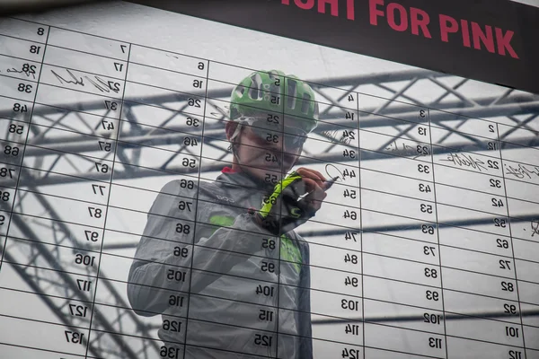 Cuneo, Italy May 29, 2016; Joe Dombrowski, Cannondale Team, on the podium signatures before the last stage of the Tour of Italy
