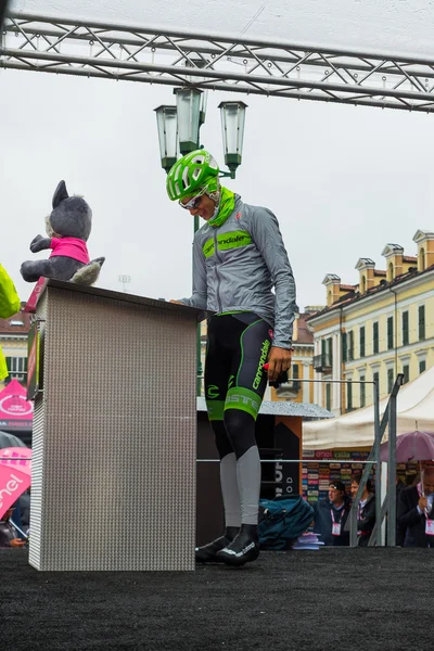 Cuneo, Italy May 29, 2016; Davide Formolo, Cannondale Team, on the podium signatures before the last stage of the Tour of Italy