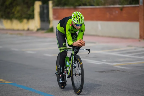 Camaiore, Italy - March 11, 2015: Davide Formolo young professional cyclist during the warming of the time trial.