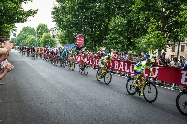 Milan, Italy 31 May  2015; Group of Professional Cyclists in Milan accelerate and prepare the final sprint