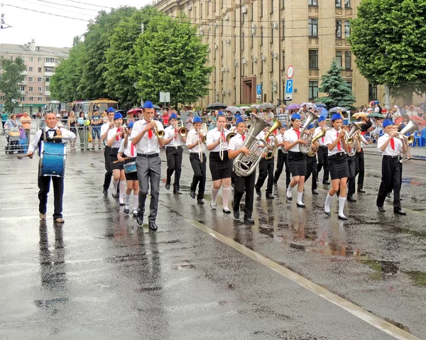 Marching band on the Music Festival of Children\'s Brass Bands