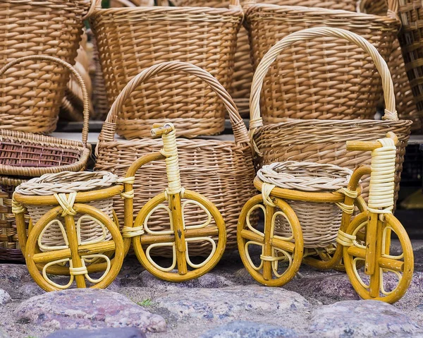 Wickerwork baskets bikes on the background