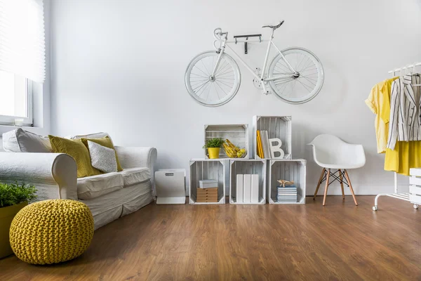 Spacious living room with wooden floor