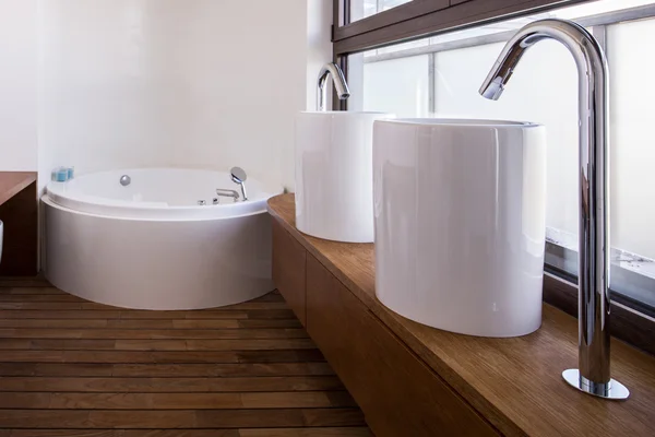 Modern washbasins in luxury bathroom