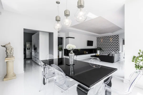Open floor apartment in black and white