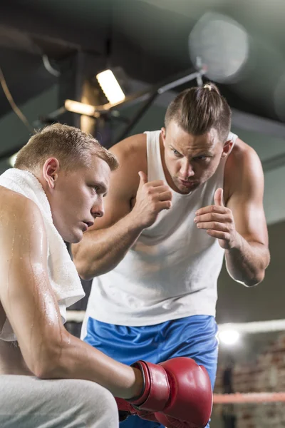 Trainer motivating boxer