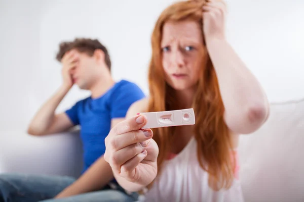 Scared teenagers with positive pregnancy test