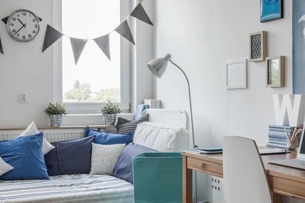 White and blue teen room