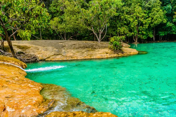 Emerald Pool aka Sa Morakot, Khao Pra Bang Khram Wildlife Sanctuary, Krabi, Thailand. National Park, Krabi, Thailand, tourist destination. Green color tropical lake, Southeast Asia