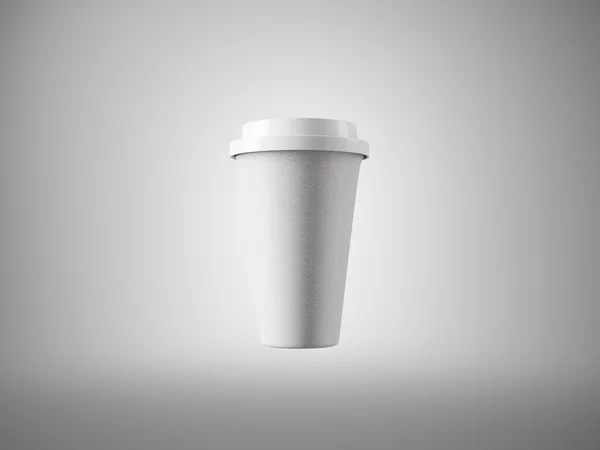 Photo close white paper take away coffee cup. Isolated on the light background. Ready for business info. Horizontal mockup. 3d rendering