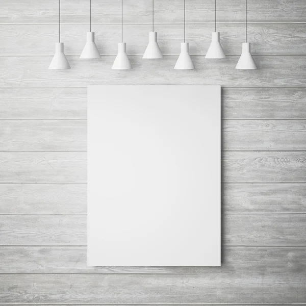 White poster on  wall with lamps