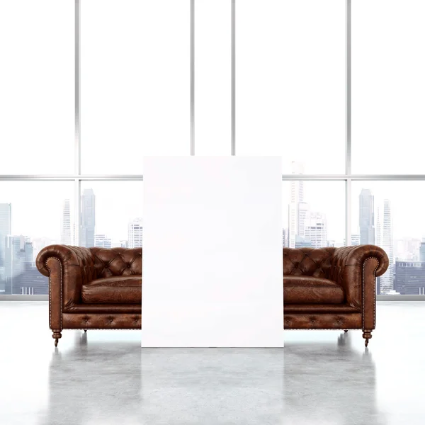 Interior with  sofa and white poster