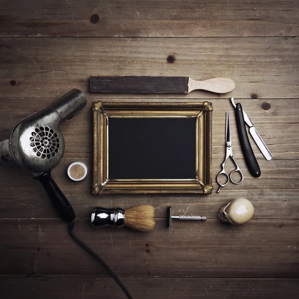 Vintage barber tools and black canvas