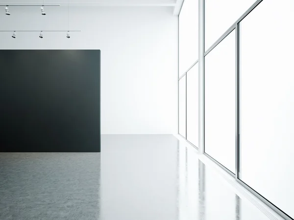 Empty gallery interior with panoramic windows. 3d render