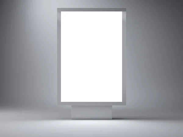 Silver lightbox in the empty studio. Front view. Gray wall background. 3d render