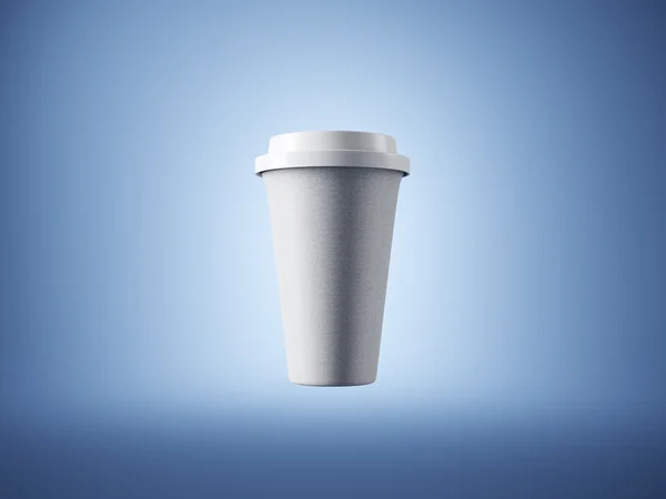 Blank craft coffee cup on the blue background. Front view. 3d rendering