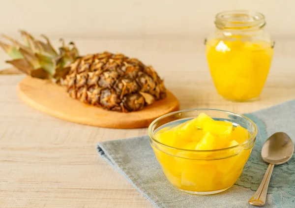 A bowl of canned pineapple