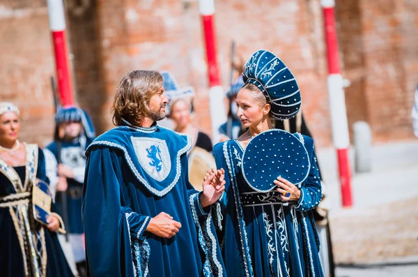 Young Couple of medieval nobles on parade