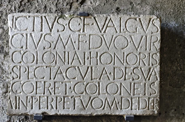 Roman inscription in \'Amphitheatre at Pompeii