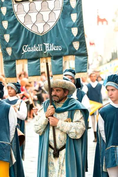 Banner of the medieval house in the parade on the day of the Pal