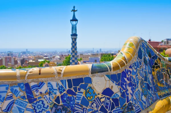 BARCELONA, SPAIN - JUN 11, 2014:  Ceramic mosaic Park Guell  in