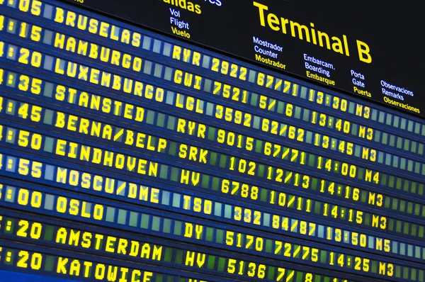 Flights information board in airport terminal