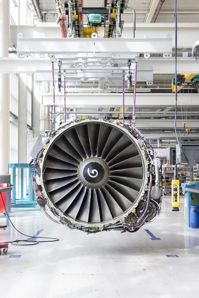 Big airplane engine during maintenance