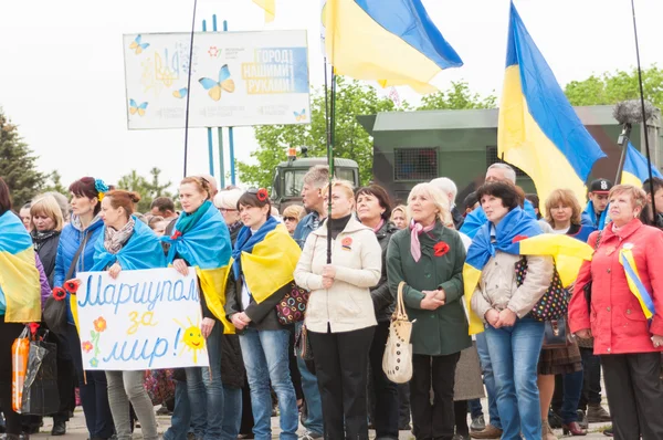 Mariupol, Ukraine - May, 03 2015.  the public meeting for the demilitarization of Shirokino.