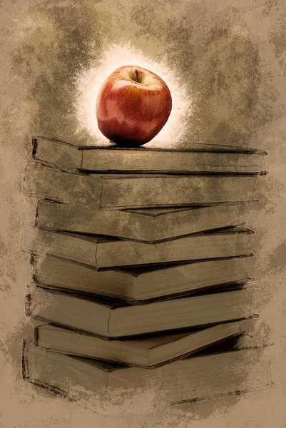 Stack of Old Books With an Apple on Top