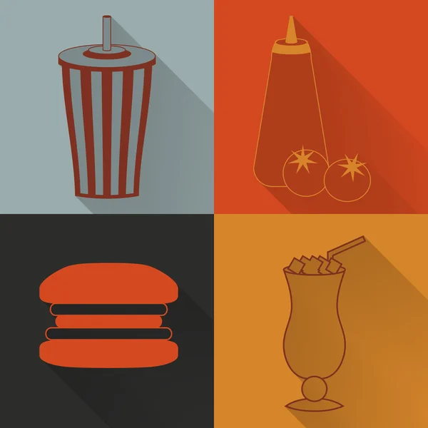 Set of four colored fast food icons