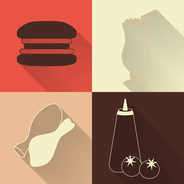 Set of four colored fast food icons