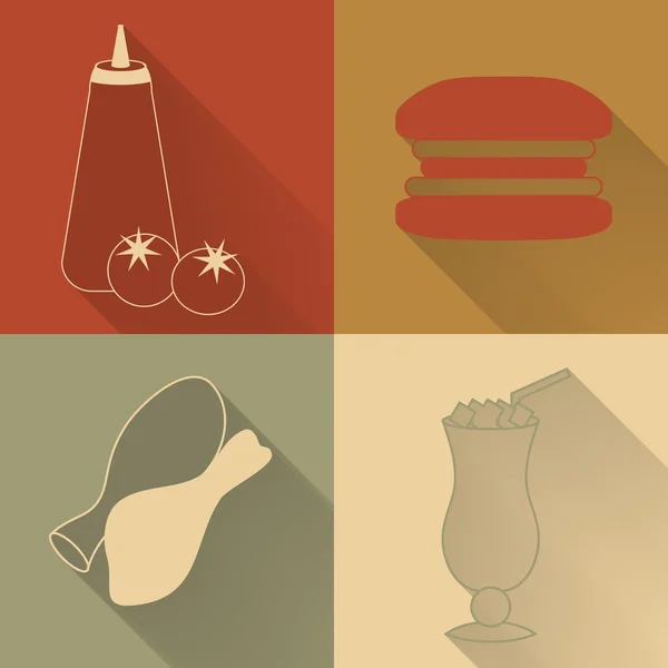 Set of four colored fast food icons