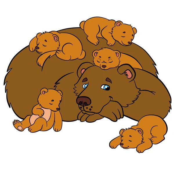 Cartoon animals for kids. Daddy bear with his little cute baby b
