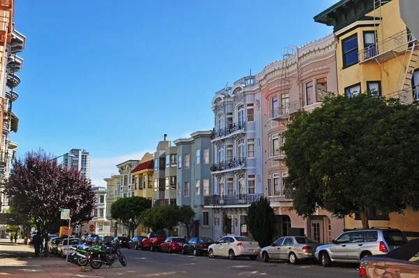 San Francisco: a row of colorful Edwardian and Victorian houses