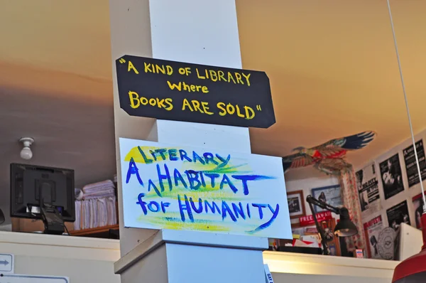 San Francisco: memorabilia and inspirational phrases on the walls of City Lights Bookstore