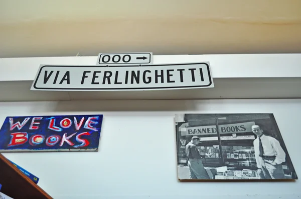 San Francisco: memorabilia on the walls of City Lights Bookstore