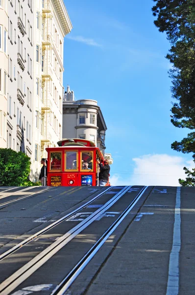 San Francisco: a cable car on rails in Hyde Street