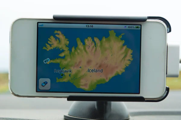Iceland: a Gps navigation system in a car