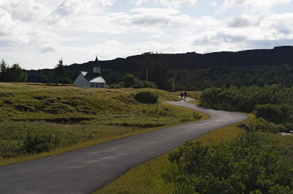 Iceland: a path and the Thingvellir church