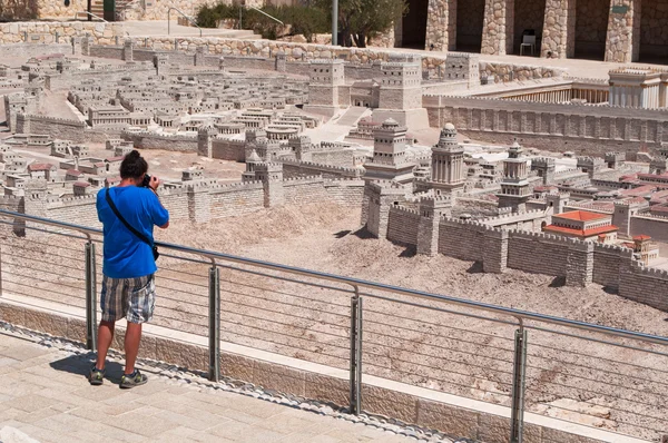 Jerusalem: a man taking picture of the Second Temple Model at the Israel Museum