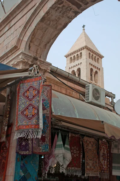 Jerusalem: the bell tower of the Lutheran Church of the Redeemer trough an arch