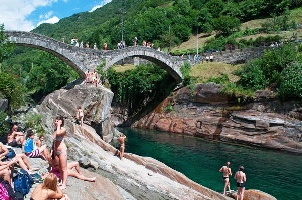 Lavertezzo, Switzerland: view of the Bridge of the Jumps