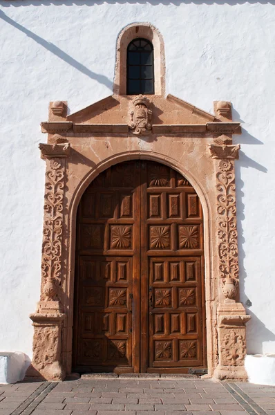 Fuerteventura: the entrance door of the Cathedral of Saint Mary in the city of Betancuria