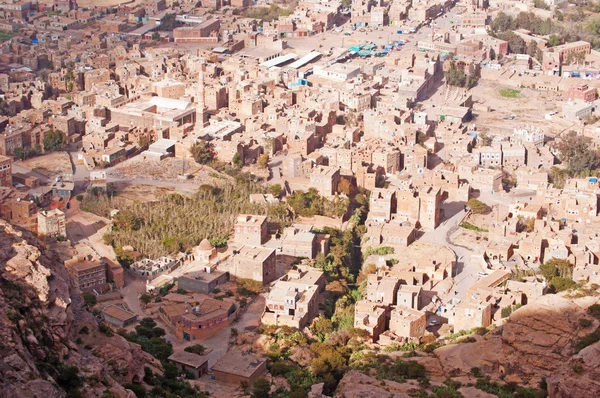 Overview of Shibam valley seen from the fortified city of Kawkaban, Yemen