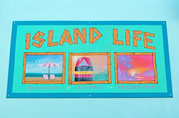 Island life, postcard, wall, graffiti, murals, drawings, street art, beachwear, sandals, Key West, Keys, Cayo Hueso, Monroe County, island, Florida