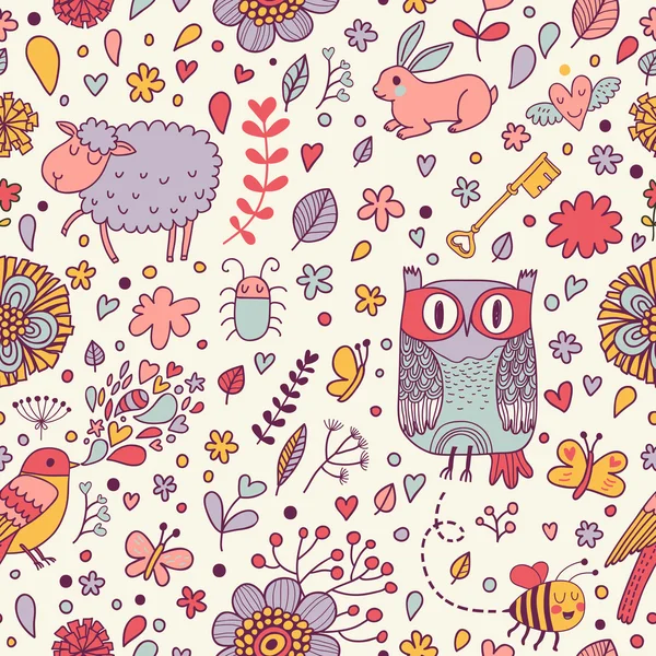 Seamless pattern with animals, birds